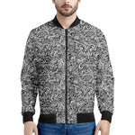 Monochrome Graffiti Hippie Pattern Print Men's Bomber Jacket