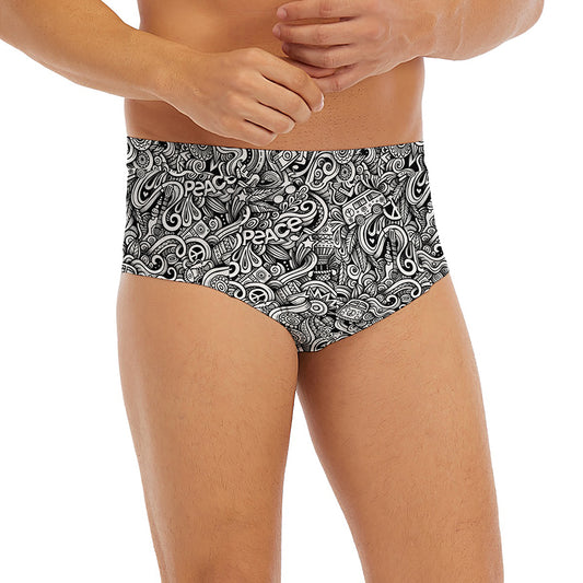 Monochrome Graffiti Hippie Pattern Print Men's Briefs