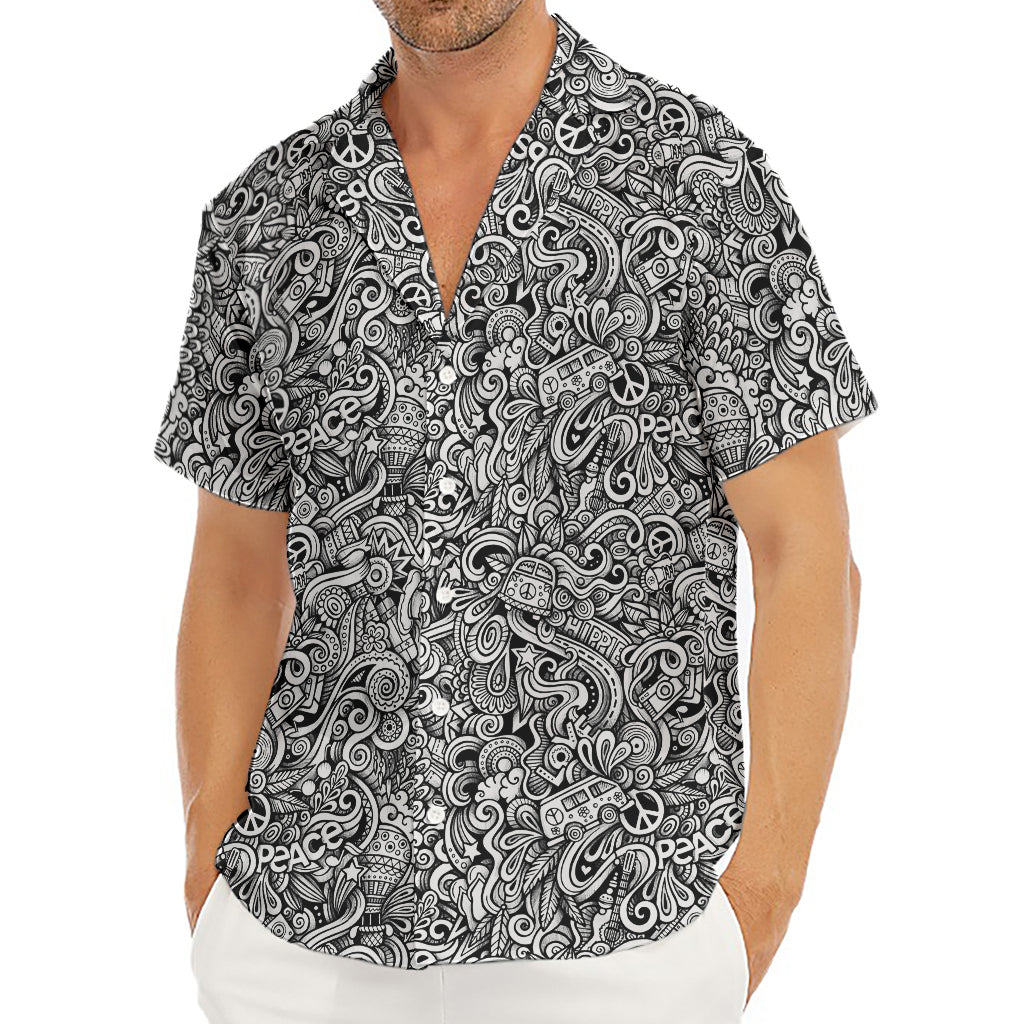 Monochrome Graffiti Hippie Pattern Print Men's Deep V-Neck Shirt