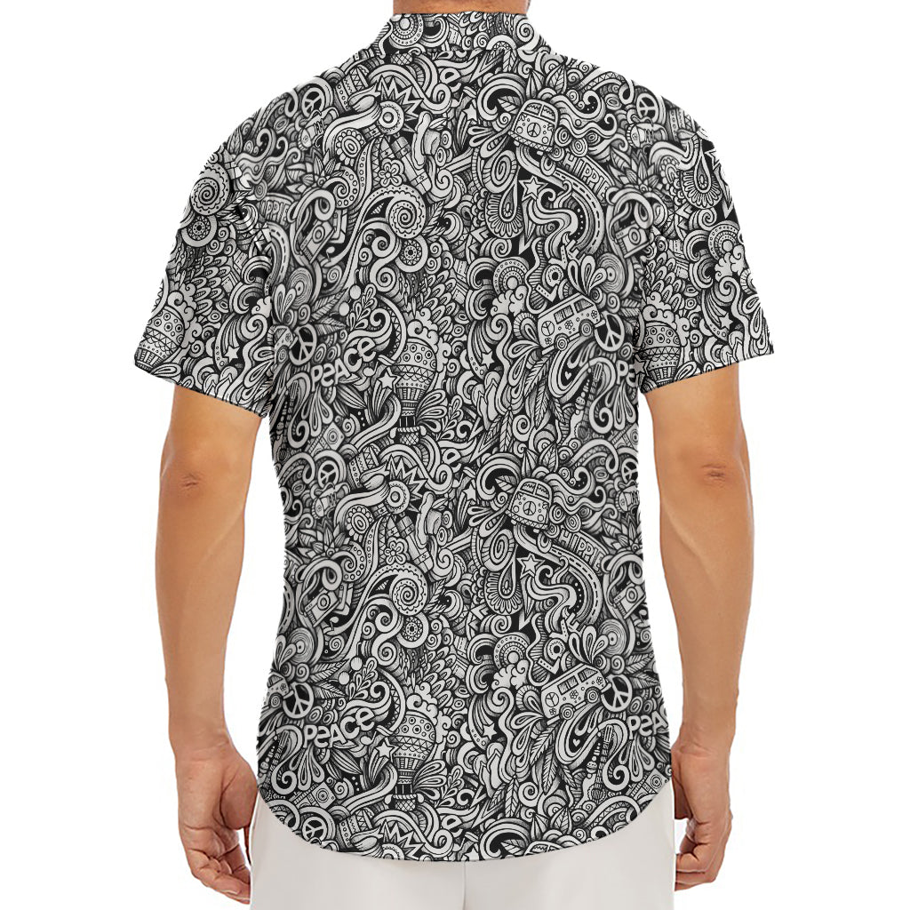 Monochrome Graffiti Hippie Pattern Print Men's Deep V-Neck Shirt