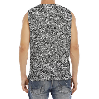 Monochrome Graffiti Hippie Pattern Print Men's Fitness Tank Top