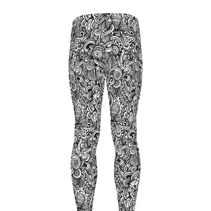 Monochrome Graffiti Hippie Pattern Print Men's leggings