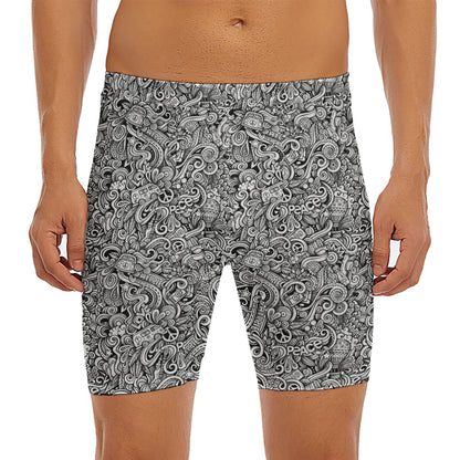 Monochrome Graffiti Hippie Pattern Print Men's Long Boxer Briefs