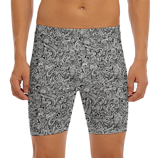 Monochrome Graffiti Hippie Pattern Print Men's Long Boxer Briefs
