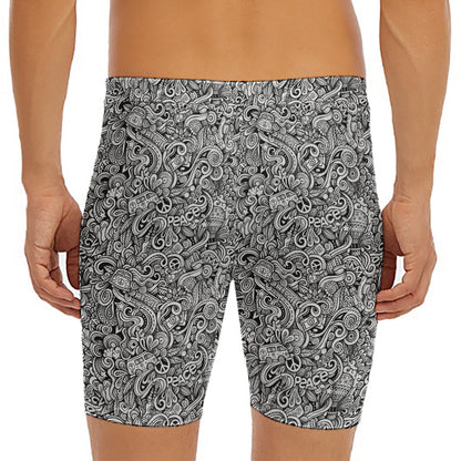 Monochrome Graffiti Hippie Pattern Print Men's Long Boxer Briefs
