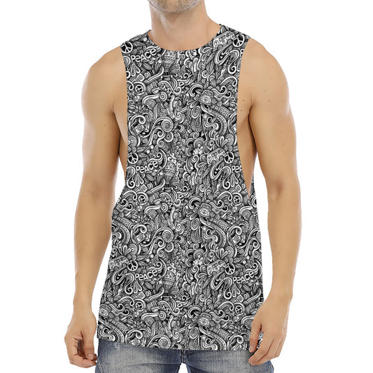 Monochrome Graffiti Hippie Pattern Print Men's Muscle Tank Top