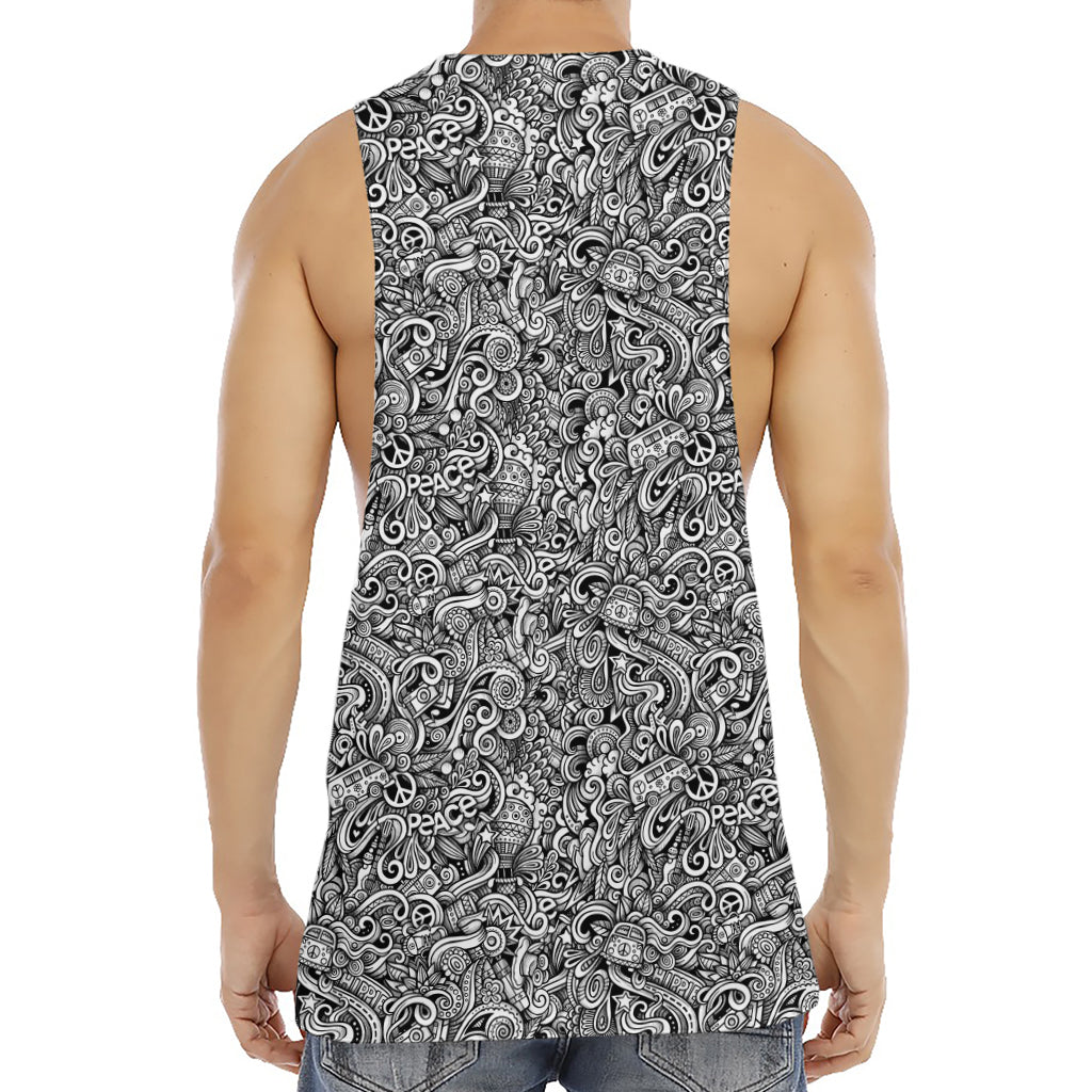 Monochrome Graffiti Hippie Pattern Print Men's Muscle Tank Top