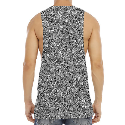 Monochrome Graffiti Hippie Pattern Print Men's Muscle Tank Top
