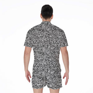 Monochrome Graffiti Hippie Pattern Print Men's Rompers