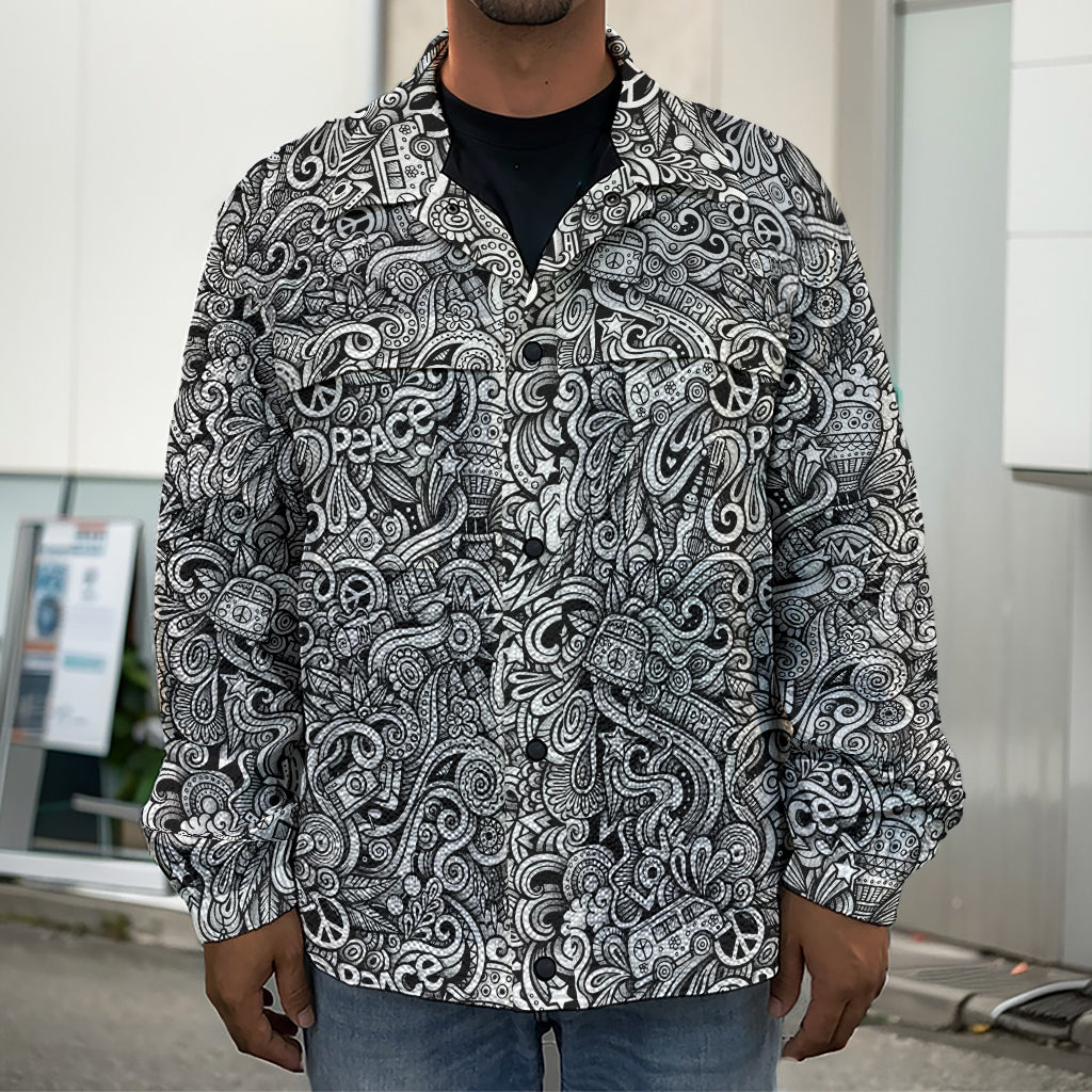 Monochrome Graffiti Hippie Pattern Print Men's Shirt Jacket