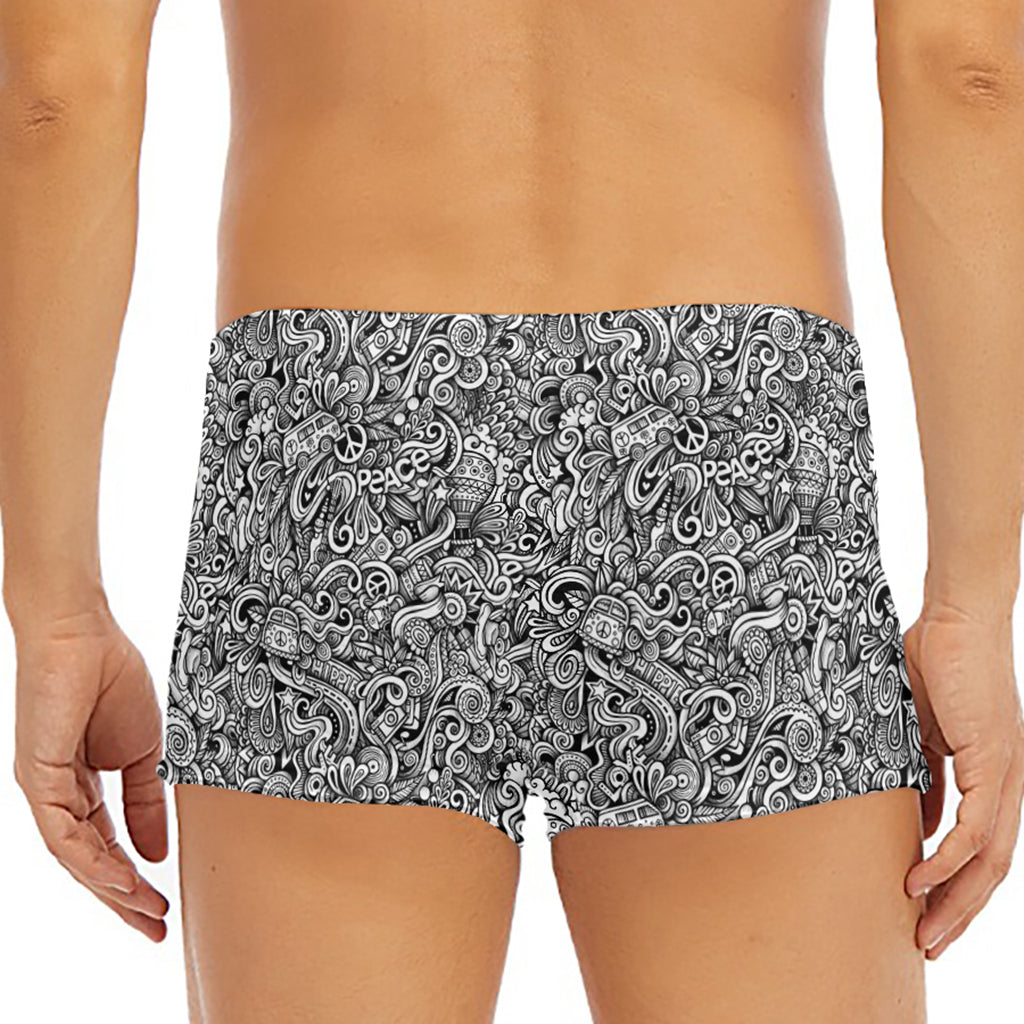Monochrome Graffiti Hippie Pattern Print Men's Short Boxer Briefs