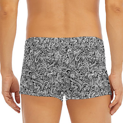 Monochrome Graffiti Hippie Pattern Print Men's Short Boxer Briefs