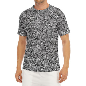 Monochrome Graffiti Hippie Pattern Print Men's Short Sleeve Rash Guard