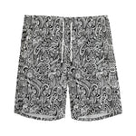 Monochrome Graffiti Hippie Pattern Print Men's Sports Shorts