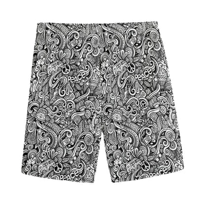 Monochrome Graffiti Hippie Pattern Print Men's Sports Shorts