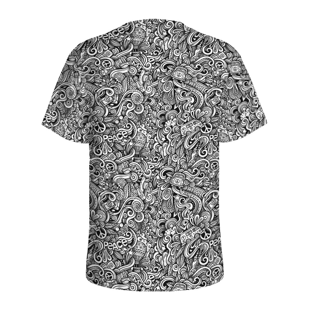 Monochrome Graffiti Hippie Pattern Print Men's Sports T-Shirt