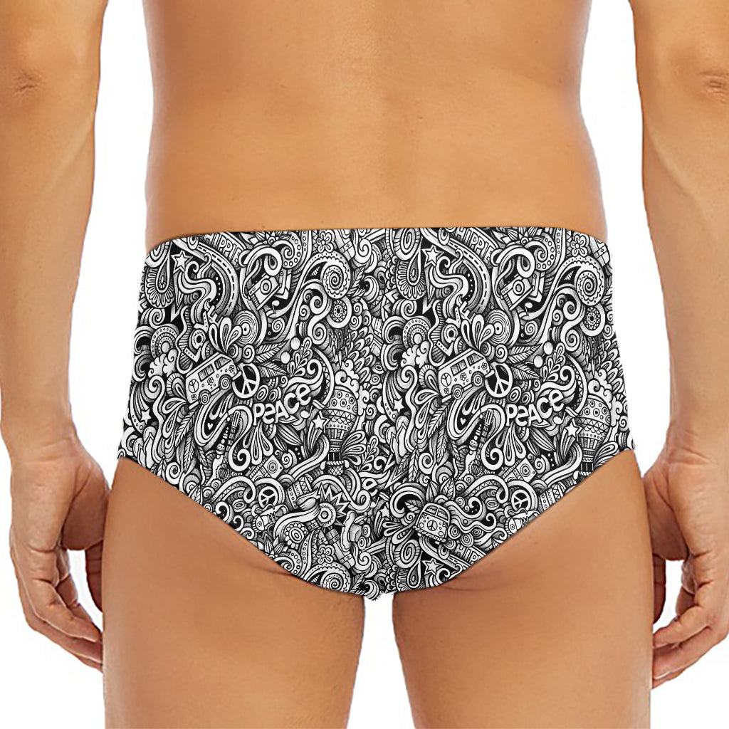 Monochrome Graffiti Hippie Pattern Print Men's Triangle Swim Briefs