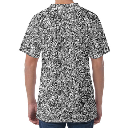 Monochrome Graffiti Hippie Pattern Print Men's Velvet T-Shirt