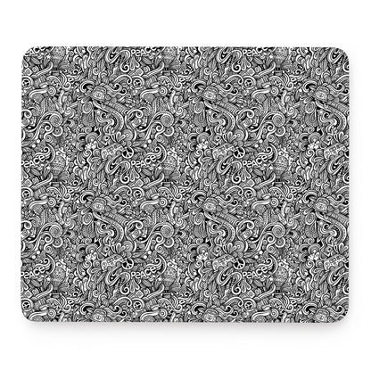 Monochrome Graffiti Hippie Pattern Print Mouse Pad