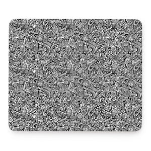 Monochrome Graffiti Hippie Pattern Print Mouse Pad