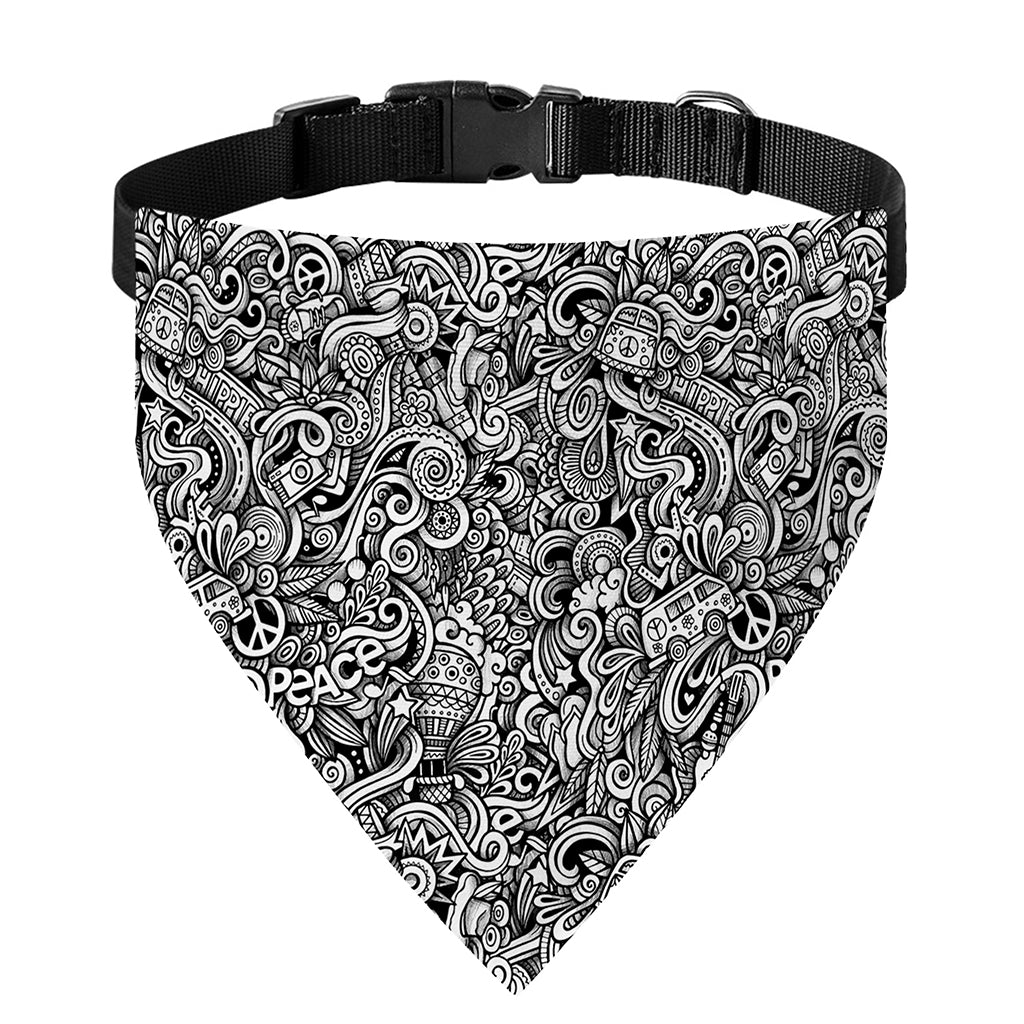 Monochrome Graffiti Hippie Pattern Print Over The Collar Dog Bandana