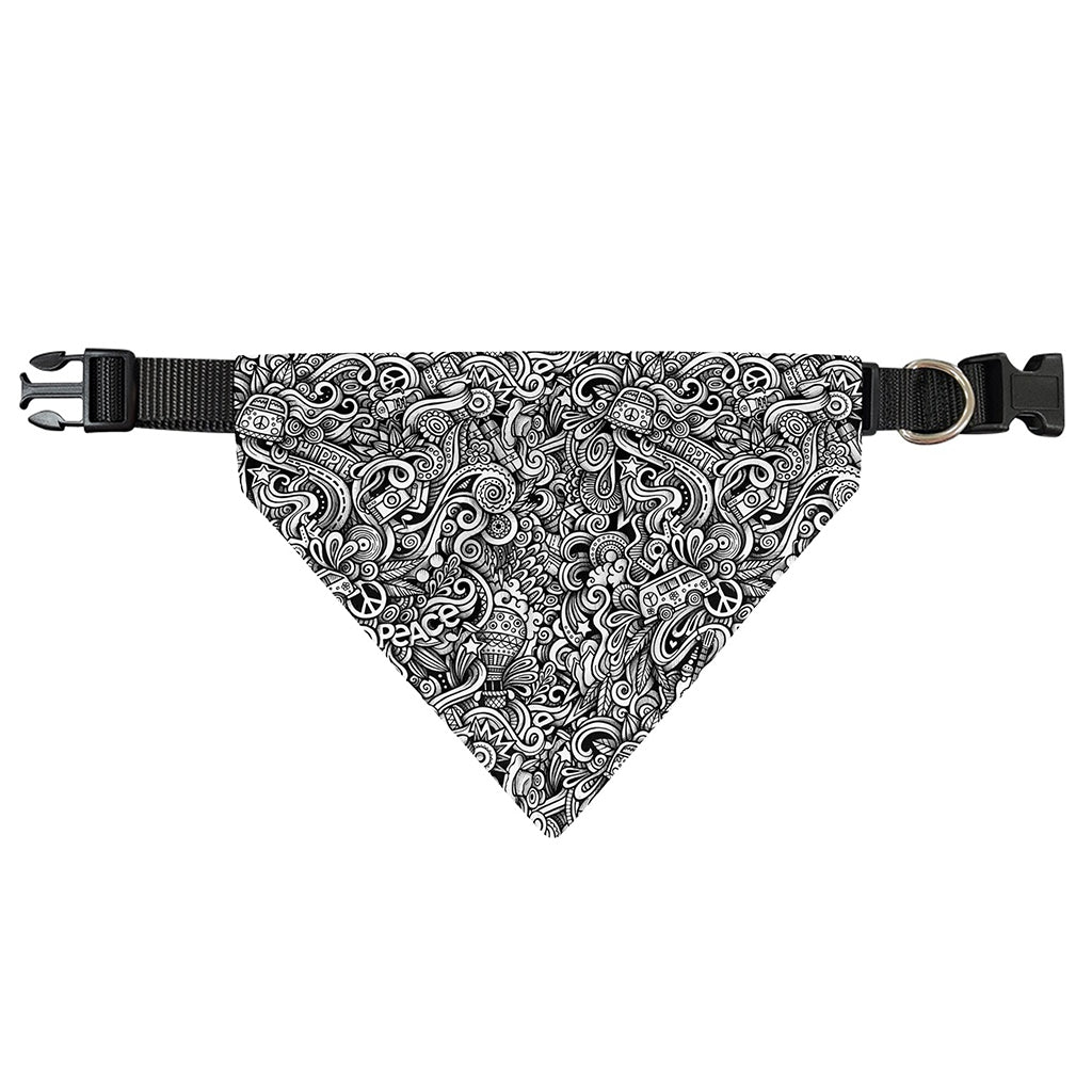 Monochrome Graffiti Hippie Pattern Print Over The Collar Dog Bandana