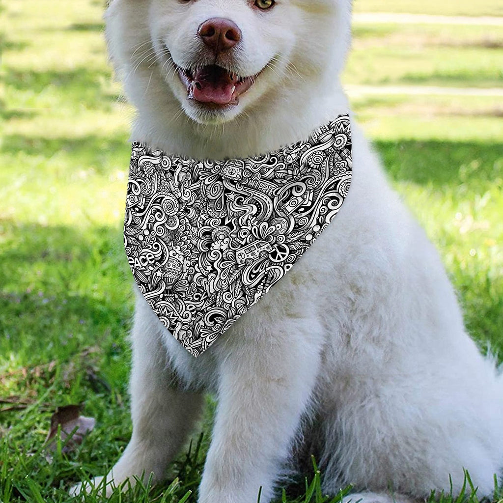 Monochrome Graffiti Hippie Pattern Print Over The Collar Dog Bandana