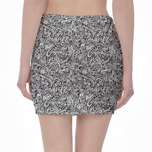 Monochrome Graffiti Hippie Pattern Print Pencil Mini Skirt