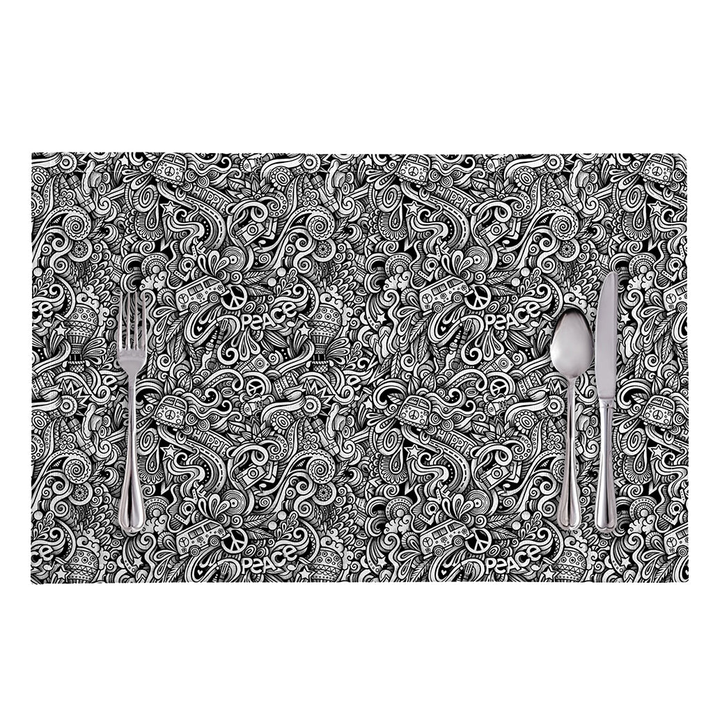 Monochrome Graffiti Hippie Pattern Print Placemat