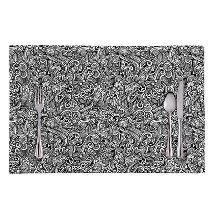 Monochrome Graffiti Hippie Pattern Print Placemat