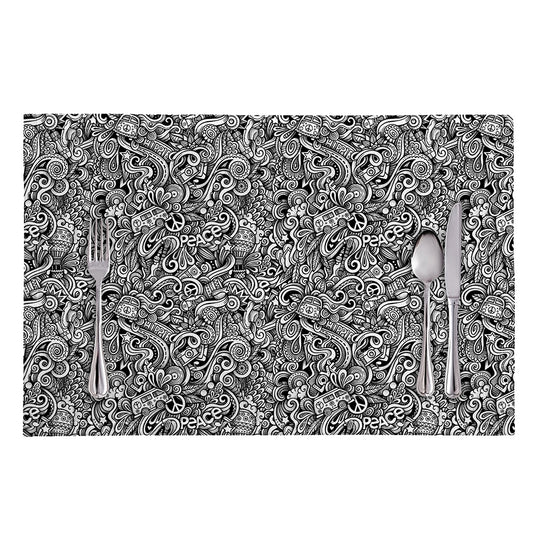 Monochrome Graffiti Hippie Pattern Print Placemat