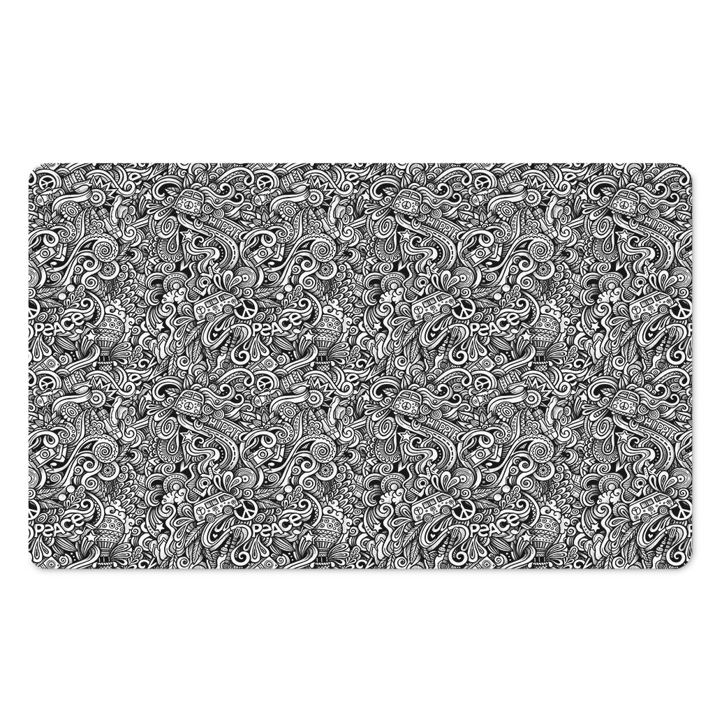 Monochrome Graffiti Hippie Pattern Print Polyester Doormat