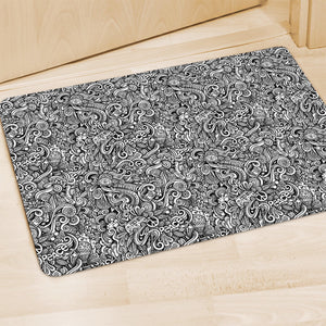 Monochrome Graffiti Hippie Pattern Print Polyester Doormat