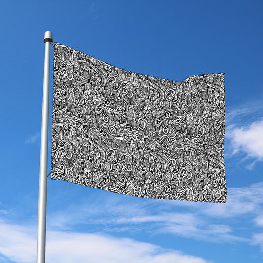 Monochrome Graffiti Hippie Pattern Print Polyester Flag