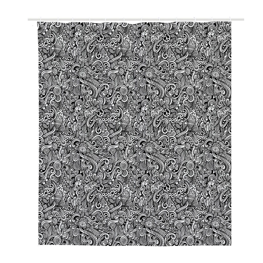 Monochrome Graffiti Hippie Pattern Print Polyester Shower Curtain