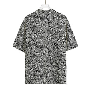 Monochrome Graffiti Hippie Pattern Print Rayon Hawaiian Shirt