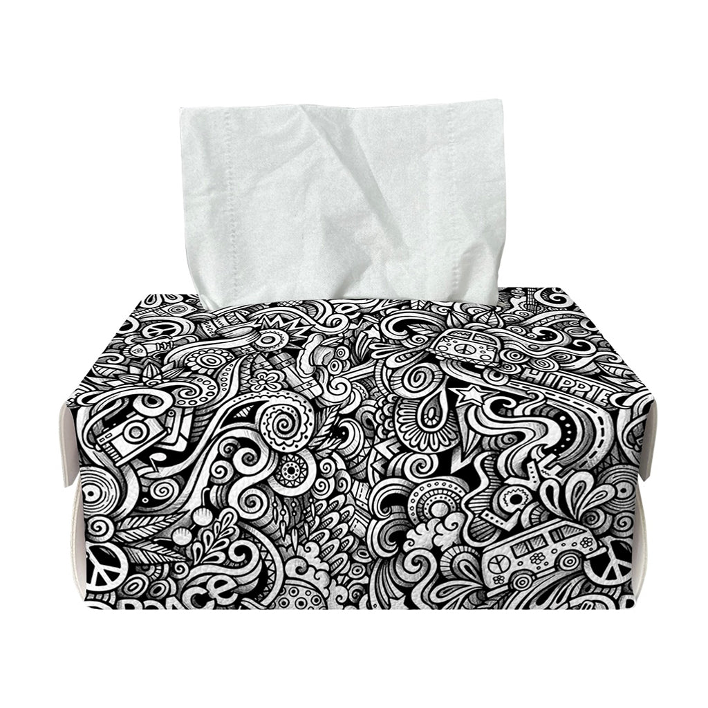 Monochrome Graffiti Hippie Pattern Print Rectangle Tissue Box Cover