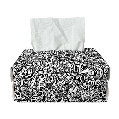Monochrome Graffiti Hippie Pattern Print Rectangle Tissue Box Cover