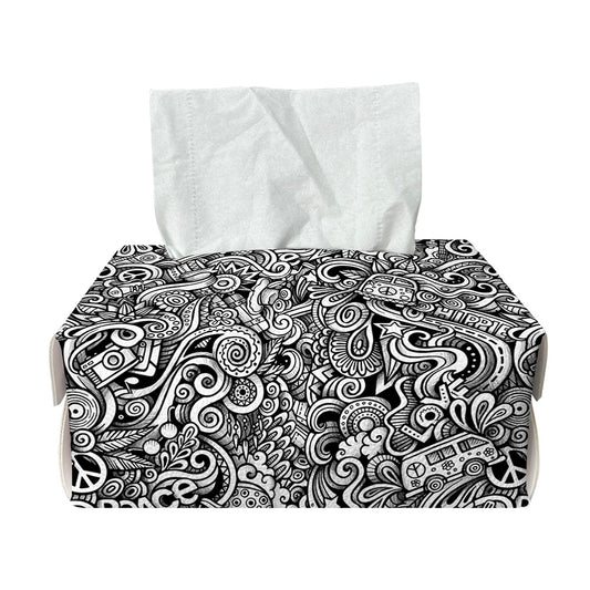 Monochrome Graffiti Hippie Pattern Print Rectangle Tissue Box Cover