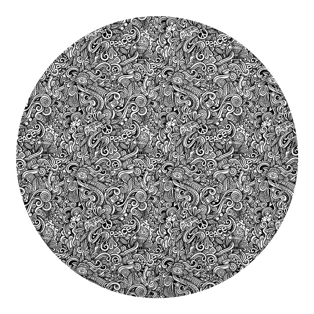 Monochrome Graffiti Hippie Pattern Print Round Blanket