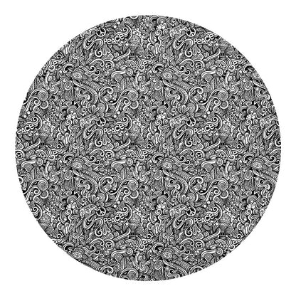 Monochrome Graffiti Hippie Pattern Print Round Blanket