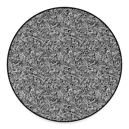 Monochrome Graffiti Hippie Pattern Print Round Floor Mat