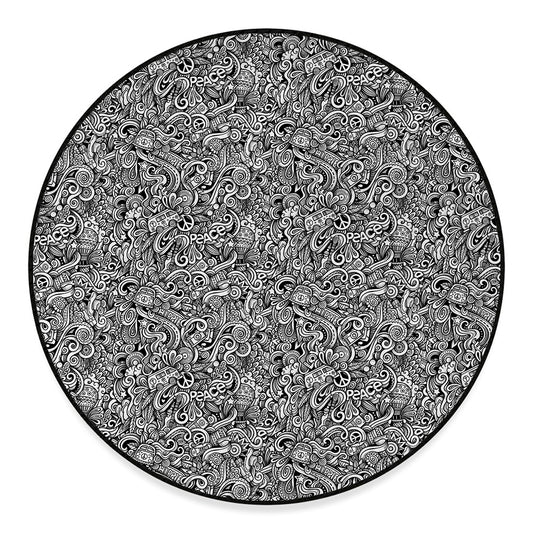 Monochrome Graffiti Hippie Pattern Print Round Floor Mat