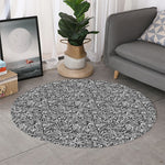 Monochrome Graffiti Hippie Pattern Print Round Rug