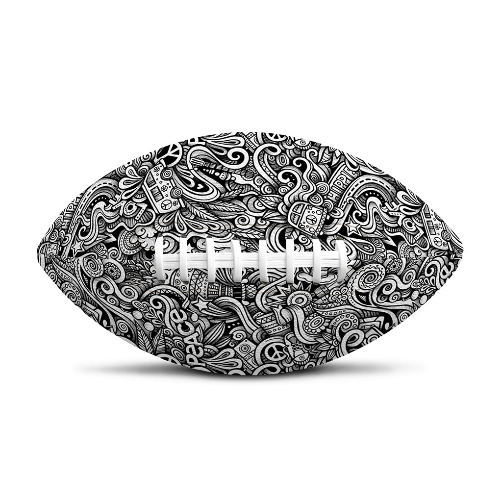 Monochrome Graffiti Hippie Pattern Print Rugby Ball