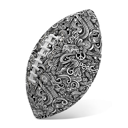 Monochrome Graffiti Hippie Pattern Print Rugby Ball