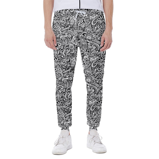 Monochrome Graffiti Hippie Pattern Print Scuba Joggers