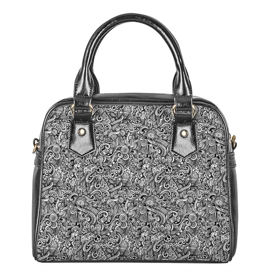 Monochrome Graffiti Hippie Pattern Print Shoulder Handbag