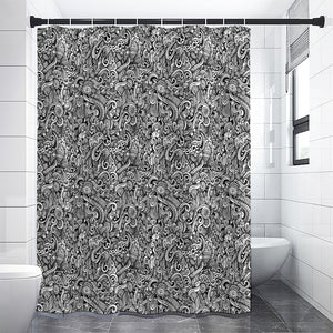 Monochrome Graffiti Hippie Pattern Print Shower Curtain