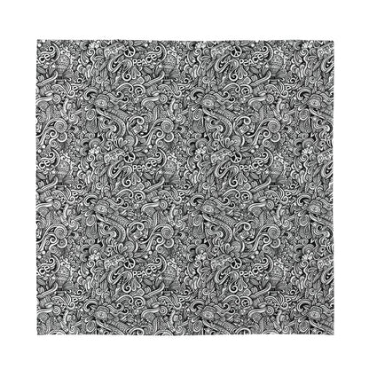 Monochrome Graffiti Hippie Pattern Print Silk Bandana